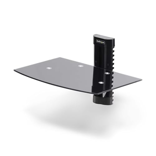 StarTech Floating Wall-Mounted AV Shelf, Tempered Glass Shelf | Adjustable Height Shelf For Under TV AV Equipment, 1B-WALL-MOUNT-SHELF - style: Single