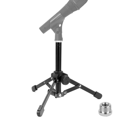 GEEKRIA for Creators Tabletop Tripod Mic Stand, Desktop Mic Stand with Foldable Non-Slip Feet, Compatible with Behringer XM8500, C-1, CAD Audio GXL2200, Marantz Pro MPM-1000, Nady SCM-1000