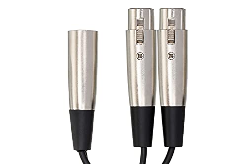 Hosa YXF-119 Y Cable, Dual XLR3F to XLR3M, 6 Inches | Microphone signal splitting with XLR male to dual XLR female connectors and 6 inch cable length