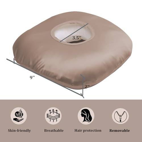 Cooling Ear Piercing Pillow with Hole for Cartilage Piercings, CNH Support - color: Light Brown Silk