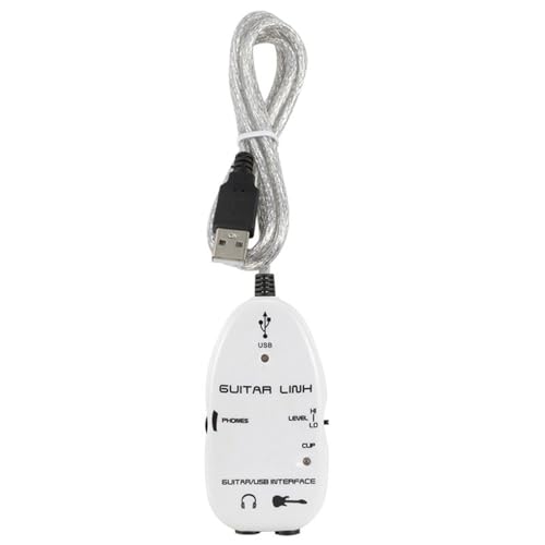 Walfront Guitar USB Audio Interface Adapter Recorder for PC with Stereo Headphone Output USB Powered for Monitoring with Active Monitor Speakers (White)