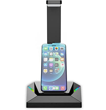 Headphone Stand Headset Stand Gaming Headphone Stand Wired Headset Desk Dual Hanger Base with Phone Holder 2 USB Port Headphone Stand for Desk