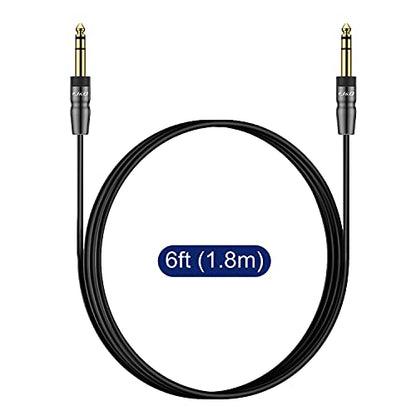 J&D 1/4 inch TRS Instrument Cable, Gold Plated Copper Shell 6.35mm TRS Male to 6.35mm Male Stereo Cable (6 Feet) - size: 6 Feet