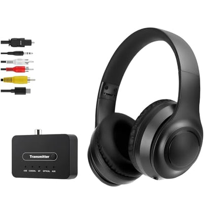 Wireless ANC TV Headphones for Seniors - Active Noise Cancelling, Foldable Bluetooth 5.3 Over-Ear TV Headset with 5-in-1 Transmitter (Optical/Coaxial/USB/RCA/AUX), Hi-Fi Sound, 35H Playtime