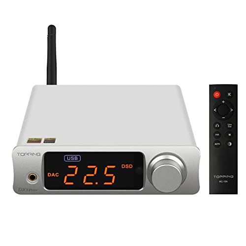 Topping DX3pro+ LDAC Headphone Amplifier - ES9038Q2M XU208 NFCA Bluetooth5.0 Audio Decoder USB/Opt/Coax DAC AMP Pre Amplifier with Remote Control (Sliver) - color: Sliver-02