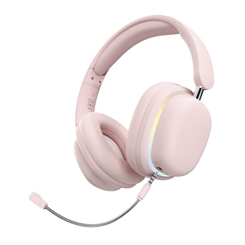 IHAO Luxury Wireless Over-Ear Bluetooth Headset with Active Noise Cancellation Detachable Extent Gaming Mic Foldable Rotatable Design Lightweight-SY-T3 Headset Pink - color: SY-T3 Headset Pink