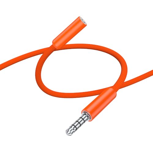 4FT Headphone Extension Cable 3.5mm Male to Female Stereo Audio Extension Cable with Microphone Nylon Braided Aux Adapter Extender Cord for Home/Car Stereos Smartphones Tablets Media Players and More