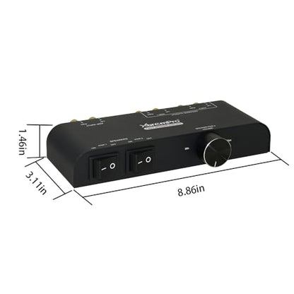 2 Way Speaker Switch, 1 in 2 Out Way Pair Stereo Speaker Selector W/Volume Control Metal Non-Slip Box - Black (61052), 9.0 x 3.25 x 1.5 - color: Matte Black