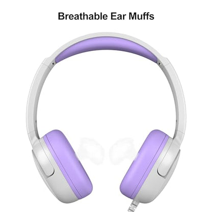 Jimonyer Kids Headphones for School, 3.5mm Jack Wired Headphones for Kids with Safe Volume Limiter, HD Stereo Sound On-Ear Girls Boys Toddler Headphone for Tablet, iPad, Kindle(WhitePurple) - color: WhitePurple