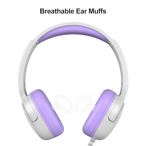 Jimonyer Kids Headphones for School, 3.5mm Jack Wired Headphones for Kids with Safe Volume Limiter, HD Stereo Sound On-Ear Girls Boys Toddler Headphone for Tablet, iPad, Kindle(WhitePurple) - color: WhitePurple