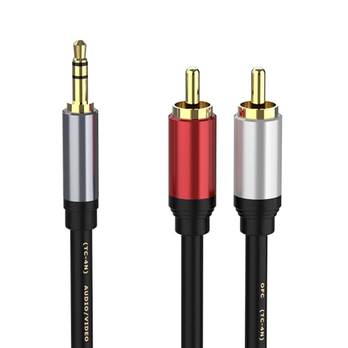 3.5mm to RCA Audio Auxiliary AUX Stereo Y Splitter Cable, 3.5mm to 2-Male RCA Adapter Stereo AUX Cord AV Cable for Smartphones, MP3, Tablets, Speakers, Home Theater, HDTV (1.5M/4.9FT) - size: 1.5M/4.9FT, style: Straight