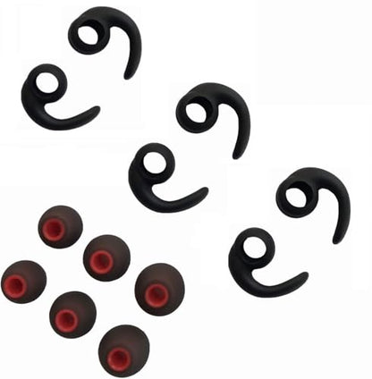 Silicone Ear Hook Wings and Ear Tips Replacement Set, Black, 12 Pieces | S/M/L Sizes