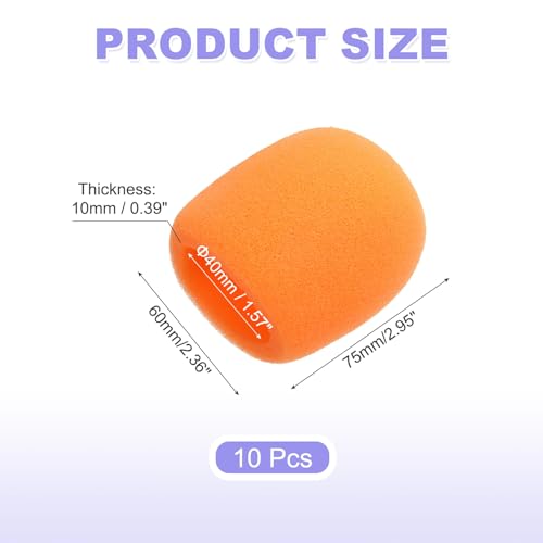 MECCANIXITY 10pcs Microphone Foam Covers, 40mm (1.57") ID 10mm (0.39") Thickness Microphone Windscreen Foam Cover for Most Handheld Microphones, Orange - color: Orange