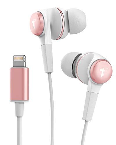 Thore iPhone Earphones (Apple MFi Certified) V120 in Ear Wired Lightning Earbuds (Sweat/Water Resistant) Headphones with Mic/Volume Remote for iPhone 12/13/14 Pro Max - Rose Gold - color: Rose Gold