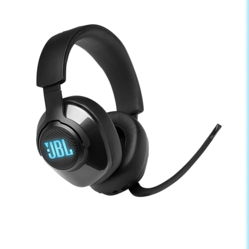 JBL Quantum 400 - Wired over-ear gaming headset with game-chat balance dial, JBL QuantumSURROUND and DTS, Voice focus directional flip-up mic and memory foam ear cushions (Black) - size: One Size