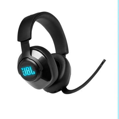 JBL Quantum 400 - Wired over-ear gaming headset with game-chat balance dial, JBL QuantumSURROUND and DTS, Voice focus directional flip-up mic and memory foam ear cushions (Black) - size: One Size