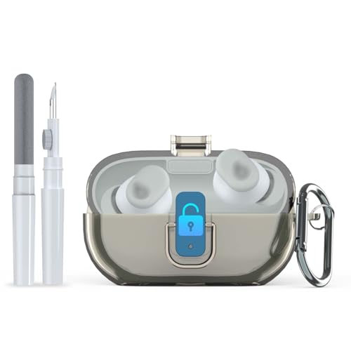 [Upgrade Secure Lock] for Beats Solo Buds 2024 Case Cover with Cleaner Kit, AGENTNANO Clear TPU Shockproof Protective Cover Compatible with Beats Solo Buds Charging Case with Carabiner-Clear Grey - color: Clear Grey
