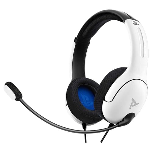 PDP AIRLITE Wired Stereo Gaming Headset, Officially Licensed by Sony PlayStation 5, PS5/PS4/PS3/PC, Lightweight Durable Headphones, 3.5mm audio jack, Noise-canceling Flip-to-Mute Mic, Frost White - color: Frost White, style: Wired