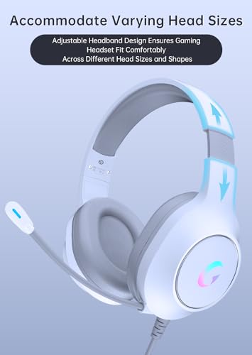 syndesmos CM7002 Gaming Headset for PC, PS5, Xbox Series X|S, Switch, | Over-Ear Headphones with 7.1 Surround Sound, 50MM Drivers & Noise Canceling Mic, RGB Comfort Headset for Gaming, Light White - color: Light White