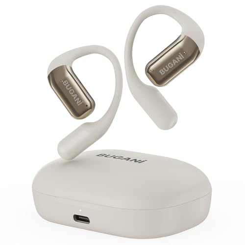 BUGANI Open Ear Headphones, Bluetooth 5.2 Open Ear Earbuds with Microphone, ENC Clear Talk, Immersive Stereo Sound, Fast Charging, 32H Playtime, Waterproof, White - color: White