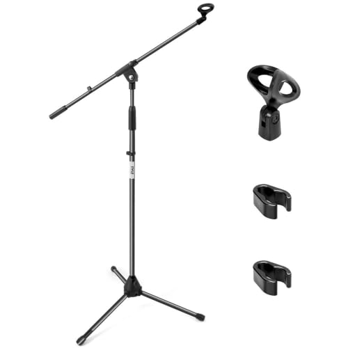 Pyle Foldable Tripod Microphone Stand - Universal Mic Mount and Height Adjustable from 37.5'' to 65.0'' Inch High w/ Extending Telescoping Boom Arm Up to 28.0'' - Knob Tension Lock Mechanism PMKS3