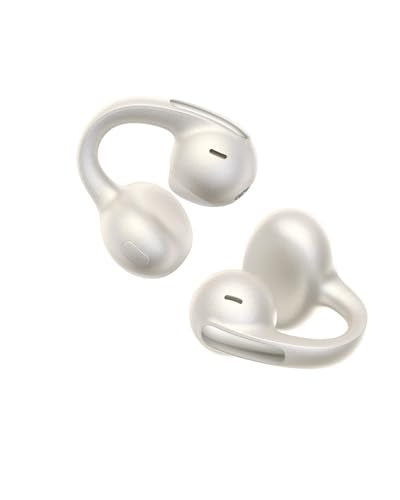 Baseus Bowie MC1 Pro Open Ear Clip-On Headphones, Hi-Res LDAC & HiFi4 Acoustic Sound, 5g Ultra-Lightweight Comfort, SuperBass 2.0, DNN 4-Mic AI Clear Calls, IP67 Waterproof, Bluetooth 6.0 (White) - color: White