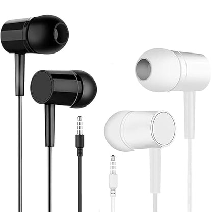 2 Packs Wired Earbuds with Microphone & Volume Control, in-Ear 3.5mm Jack Stereo Sound, Noise-Isolating Earphones for Music,Universal Compatibility for Most Devices, Black & White