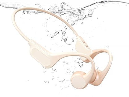 2026 Upgrade Bone Conduction Headphones-SwimBeats, IP68 Waterproof Swimming Headphones| 32GB Storage| BT 6.0| 28g Lightweight| 8H Battery, Open-Ear Headphones for Swimming, Running, Cycling(Beige) - color: Beige
