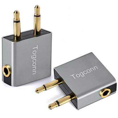 1/8" 1/8 Inch Airplane Flight Headphone Adapter 2Pack, Dual 3.5mm Male to 3.5mm Female Airplane Headphones Jack Aux Audio Converter Connector (Aluminum Shell) for in-Flight Entertainment Systems - style: 2 Pack