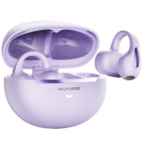 Clip On Earbuds Bluetooth 6.0, Open Ear Wireless Headphones for Small Ears & Glasses Wearers, Lightweight Ear Clip Earphones with Touch Control, 40H Playtime IPX6 for Work Travel Gym (Purple)