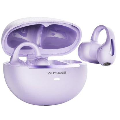 Clip On Earbuds Bluetooth 6.0, Open Ear Wireless Headphones for Small Ears & Glasses Wearers, Lightweight Ear Clip Earphones with Touch Control, 40H Playtime IPX6 for Work Travel Gym (Purple)