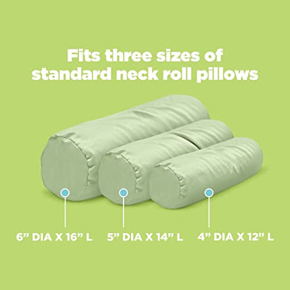 Cotton Neck Roll Pillowcase - Hypoallergenic and Smooth Natural Fabric Pillow Protector - Soft and Breathable Sateen Weave Pillow Cover with Enclosed Sleeve Design - Made in USA - Green, 4" x 12" - color: Green (Sateen Weave), size: 4" x 12"