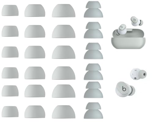 Zotech Replacement Earbud Tips for Beats Solo Buds, 12 Pairs S/M/L/D Sizes, Soft Silicone, Grey