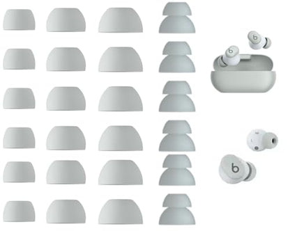 Zotech Replacement Earbud Tips for Beats Solo Buds, 12 Pairs S/M/L/D Sizes, Soft Silicone, Grey