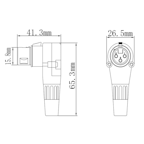 WJSTN Right-Angle Female to Straight Male XLR Cable 2FT, XLR Microphone Audio Extension Cord for Camera, Mixer, Audio Interface - size: 2FT