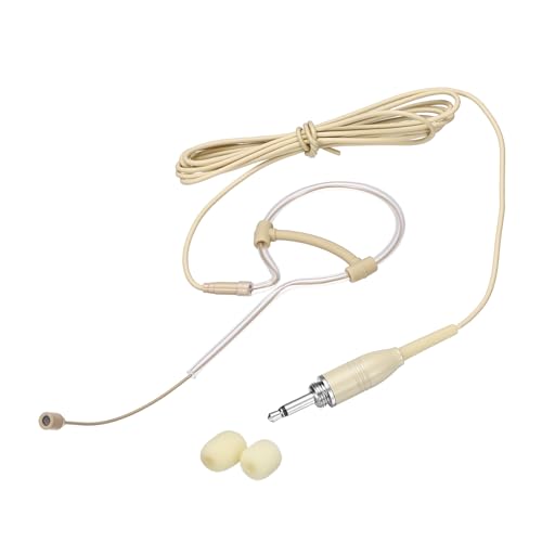 MECCANIXITY Ear Hook Headset Microphone, Single Over Ear Set Hanging Omnidirectional Wired Audio Condenser Microphone Headset with 3.5mm Thread Screw Plug 3.9ft Cable, Beige - color: Beige, style: 3.5mm Thread Screw Plug