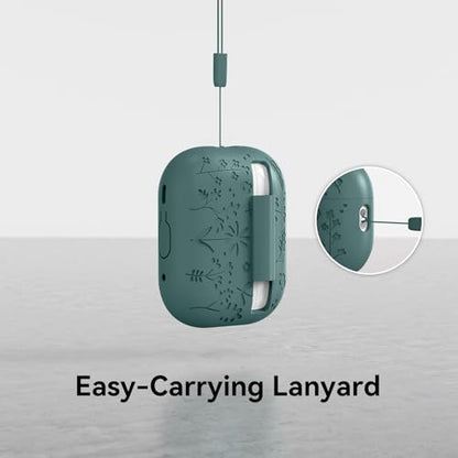 Compatible with AirPods Pro 2 Case USB C, Flower Engraved Cute Silicone Protective Case Cover for Airpods Pro 2nd Generation with Cleaner Kit and Lanyard for Women Girls (DarkGreen) - color: Darkgreen