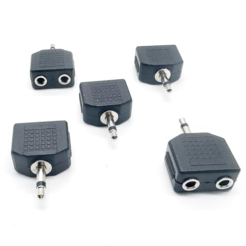 5pcs 3.5mm 1/8 Inch 1/8” Mono TS Male to Dual 2 Port 3.5mm Female Mono Audio Y Splitter Microphone Headphone Adapter Connector Converter