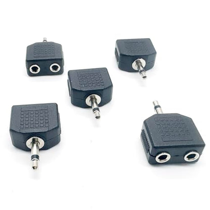 5pcs 3.5mm 1/8 Inch 1/8” Mono TS Male to Dual 2 Port 3.5mm Female Mono Audio Y Splitter Microphone Headphone Adapter Connector Converter