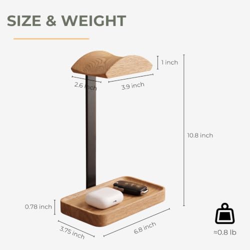 muso wood Oak Headphone Stand, Wood Headset Stand with Storage Base | Desk Holder for Gaming & Office, Compatible with AirPods Max, Bose, Razer Headsets - color: Oak wood