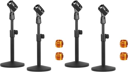 2 Pcs Microphone Stand Desktop, Adjustable Table Mic Stand with Mic Clip and 5/8" Male to 3/8" Female Screw Adapter, Heavy Base, Compatible with Most Mics (Pack of 2) - size: style 1 (Pack of 2)