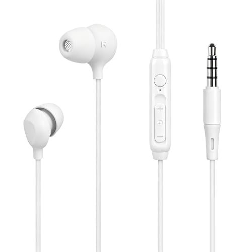 GEEKRIA Sleeping Headphones for Side Sleepers, 3.5mm Wired Soft Silicone in-Ear Earbuds with Mic & Volume Control, Noise Cancelling Earphones for Sleep, Travel & Meditation (3.9FT) - color: White