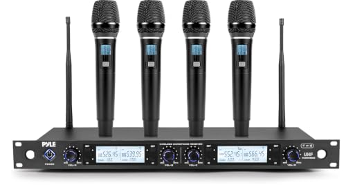 Pyle 4 Channel Wireless Microphone System with 4 Handheld Wireless Mics, UHF Cordless Microphones with Selectable Frequencies, Rack Mount Receiver for Karaoke, Church, DJ, Singing & PA Systems - style: 4-Channel Handheld