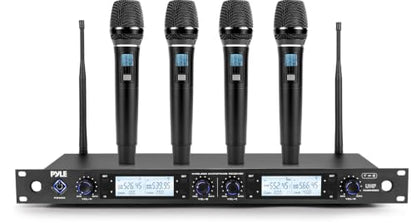 Pyle 4 Channel Wireless Microphone System with 4 Handheld Wireless Mics, UHF Cordless Microphones with Selectable Frequencies, Rack Mount Receiver for Karaoke, Church, DJ, Singing & PA Systems - style: 4-Channel Handheld