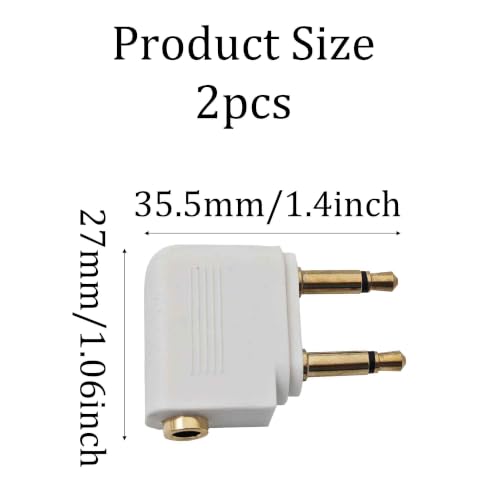 4Pcs Dual 3.5mm Male to 3.5mm Female Airplane Headphone Adapter, Flight Audio Connector for Wired Headphones and Bluetooth Transmitters(White) - color: White
