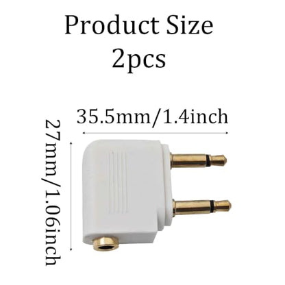 4Pcs Dual 3.5mm Male to 3.5mm Female Airplane Headphone Adapter, Flight Audio Connector for Wired Headphones and Bluetooth Transmitters(White) - color: White