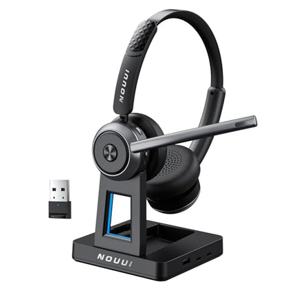 Wireless Headset with Mic for Work, Bluetooth Headset with Microphone(Noise Cancelling), Wireless Headphones with Mic, Mute Button & Charge Base for Work from Home/PC/Call Center/Computer/Zooms/Teams