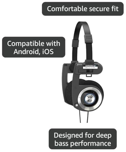 Koss Porta Pro Black Retro 80s Style On-Ear Headphones, Wired 3.5mm Plug | Collapsible Design, Soft Case Included, Audiophile - color: Black