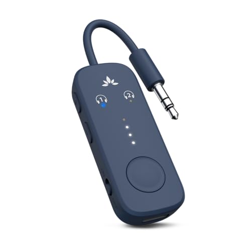 Avantree Relay - Airplane Bluetooth Adapter for 2 AirPods or Headphones | Qualcomm aptX Adaptive, 25H Battery, Future-Proof Firmware Upgradable, 3.5mm AUX Audio Transmitter for Flight Travel & Gym - color: 3-Midnight Blue