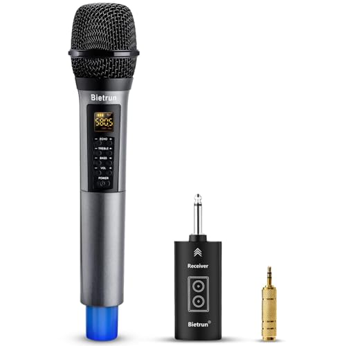 Wireless Microphone, Uhf Metal Dynamic Handheld Karaoke Mic, Rechargeable Receiver (Work 6hs),160ft Range, for Karaoke, Singing, Stage, Wedding, Speech, Karaoke Machine, Speaker, Amplifier, Mixer